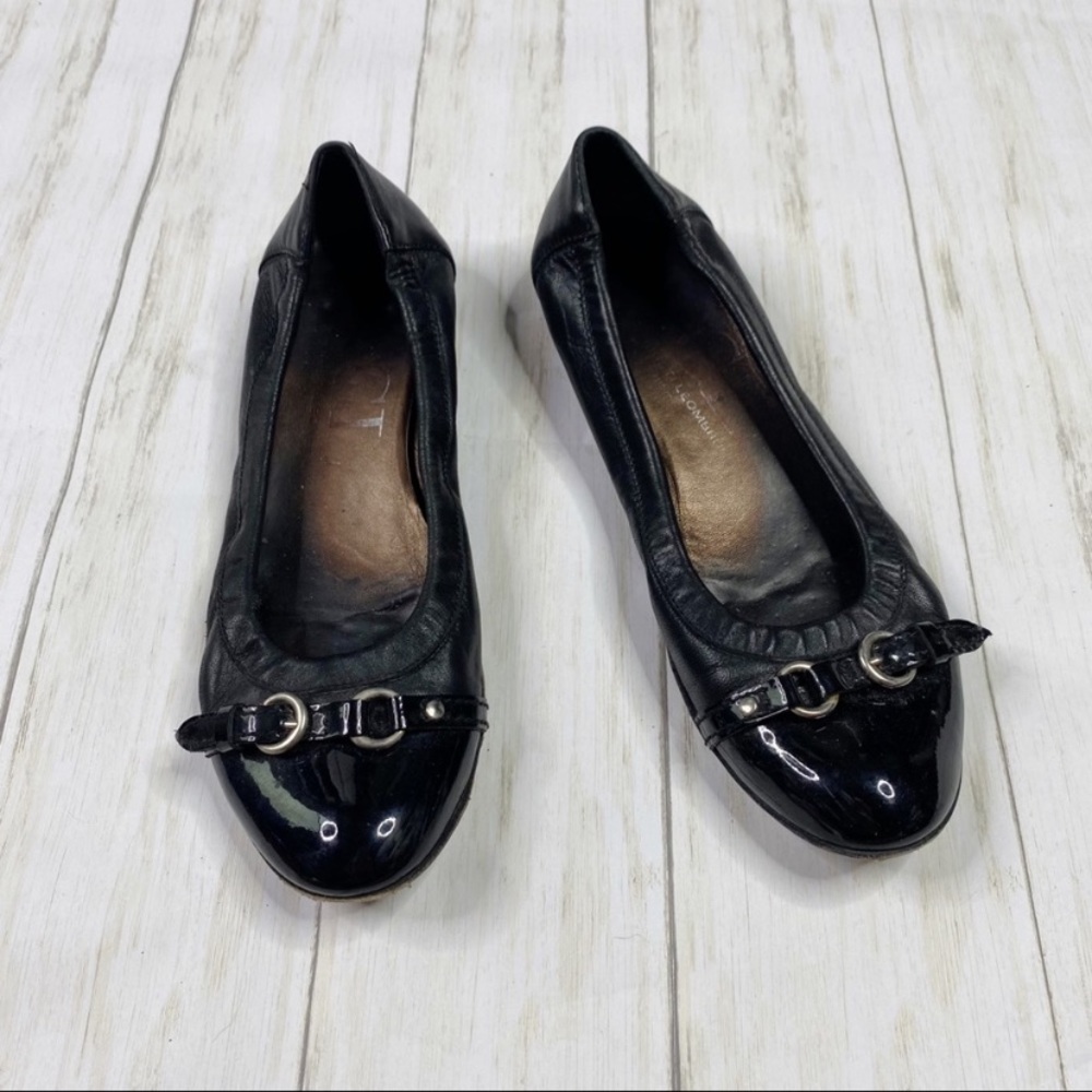 AGL Black Leather Cap Toe Ballet Flats